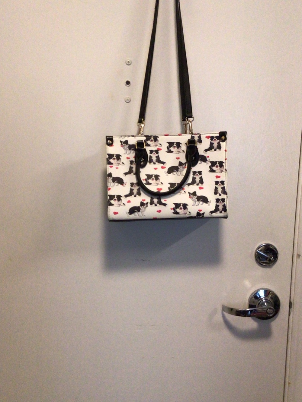 Border Collie Shoulder Bag with Black Handles